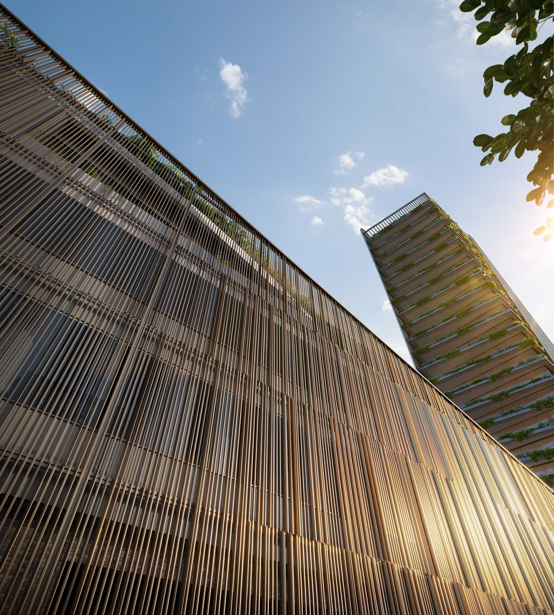 A low angle view of a building.