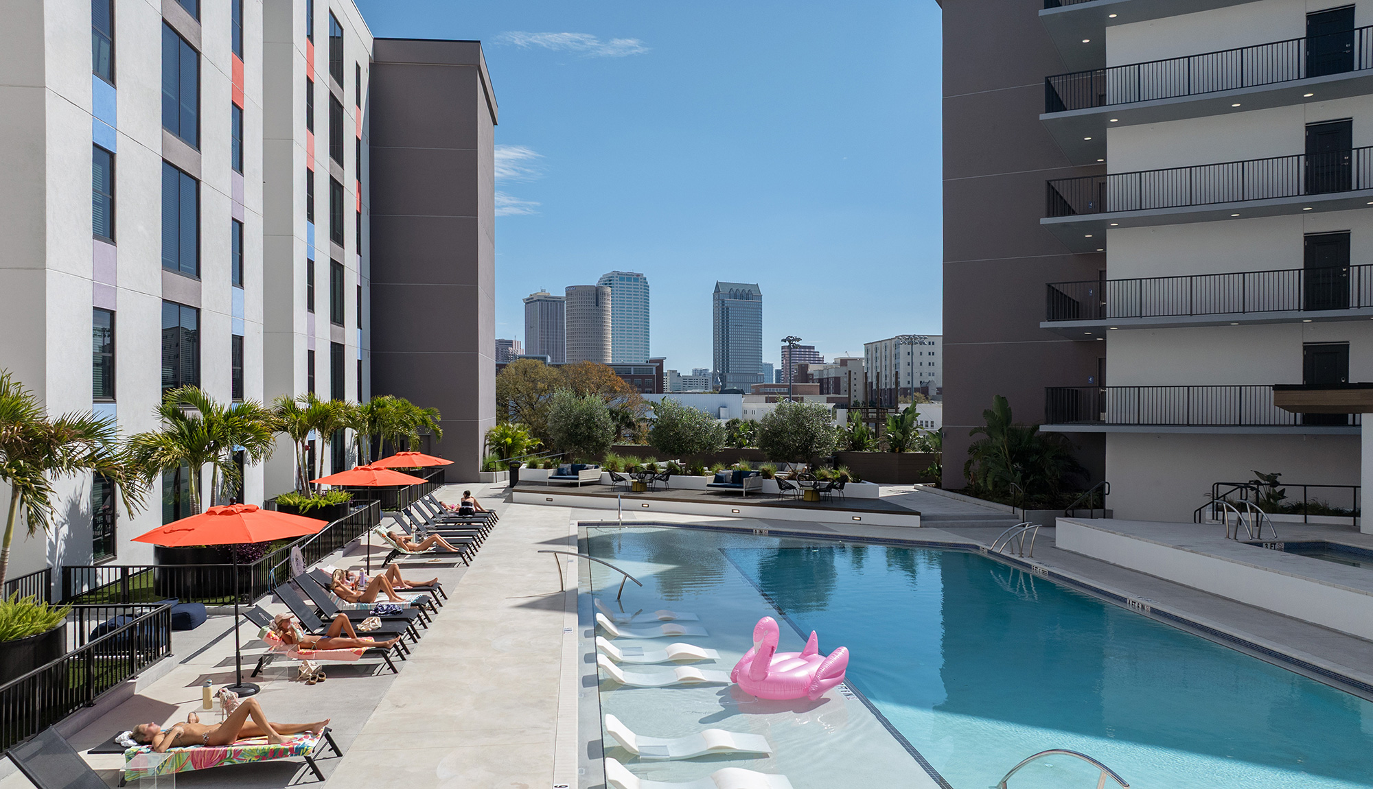 A pool in a city.
