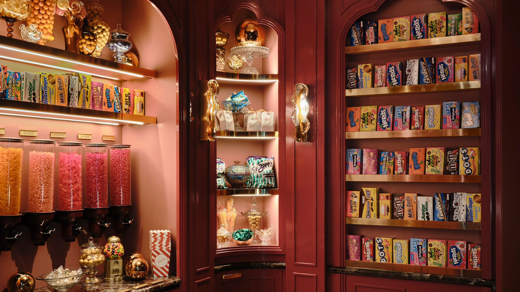 A room with shelves with objects.