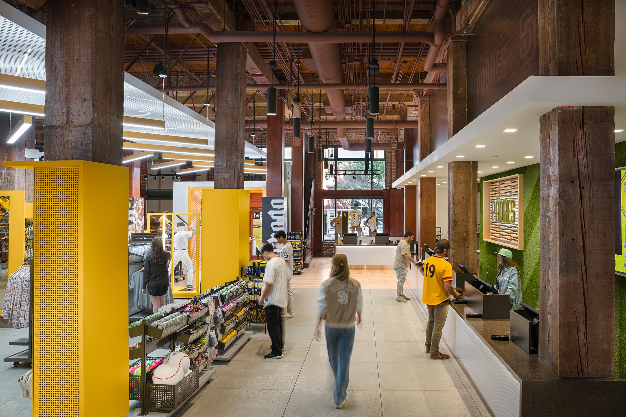 People walking in a building.