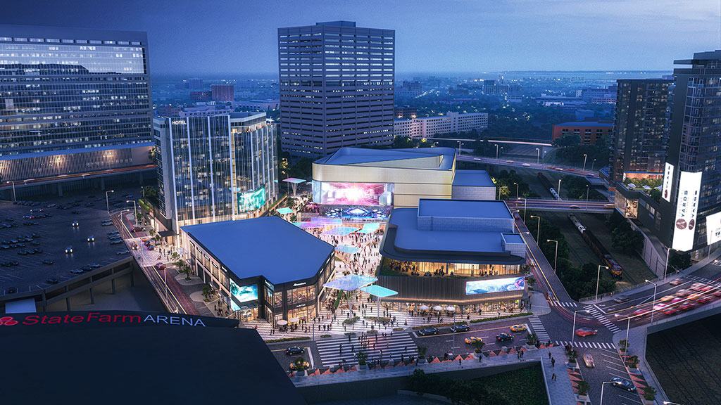 A city with buildings and streets.