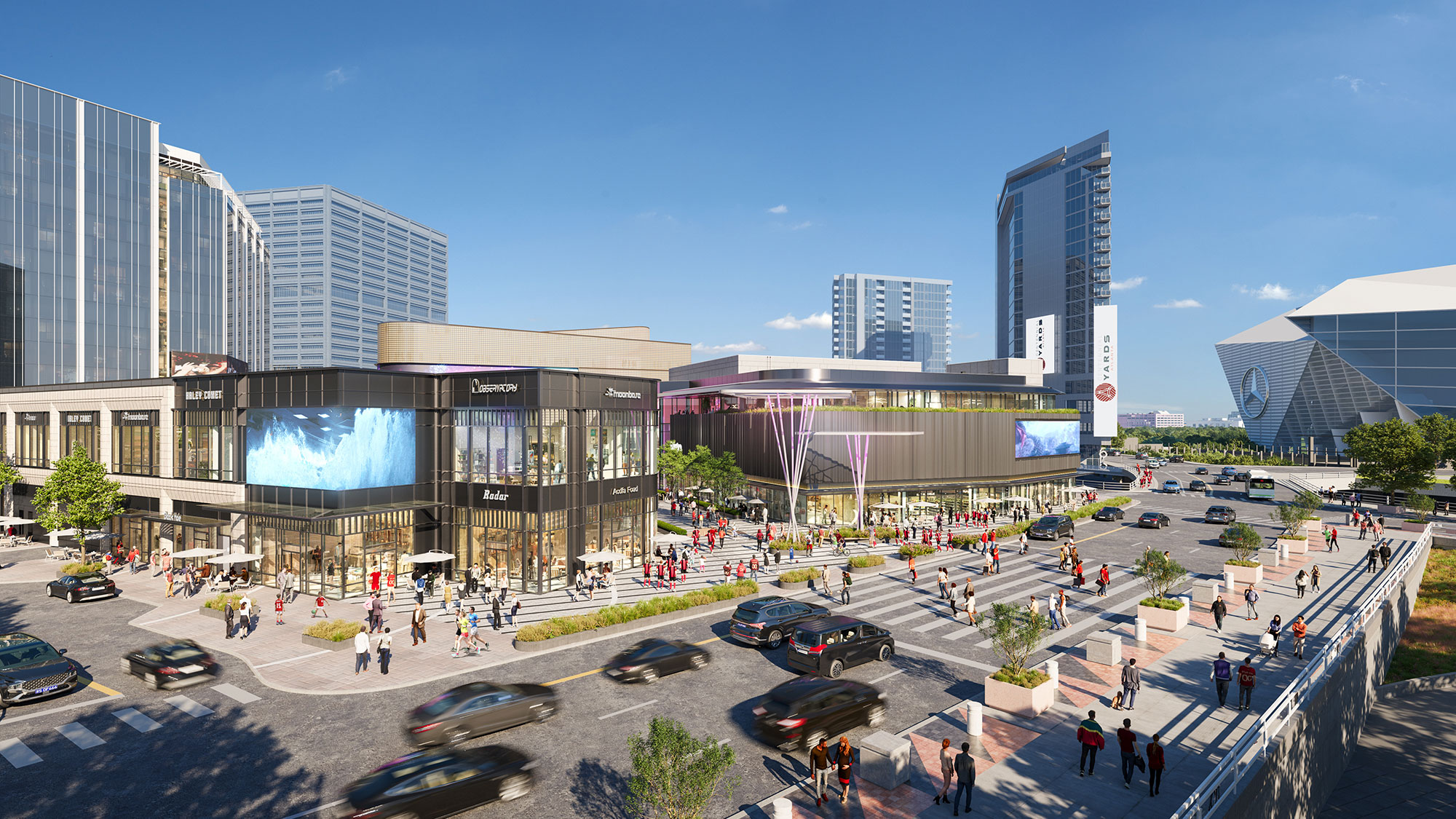 A busy street in a city.