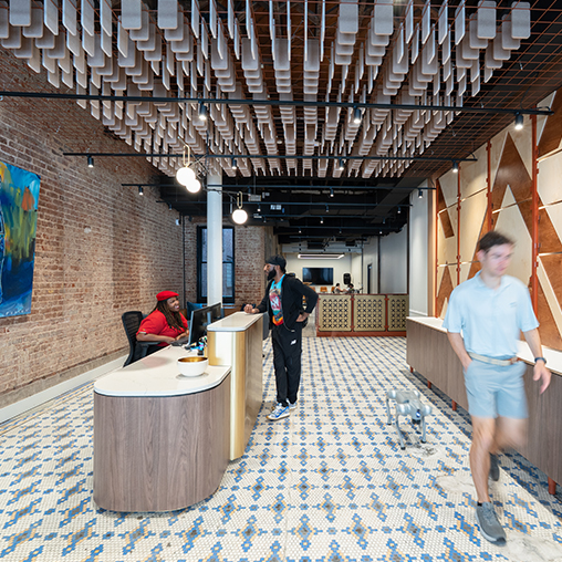 A group of people in a room.