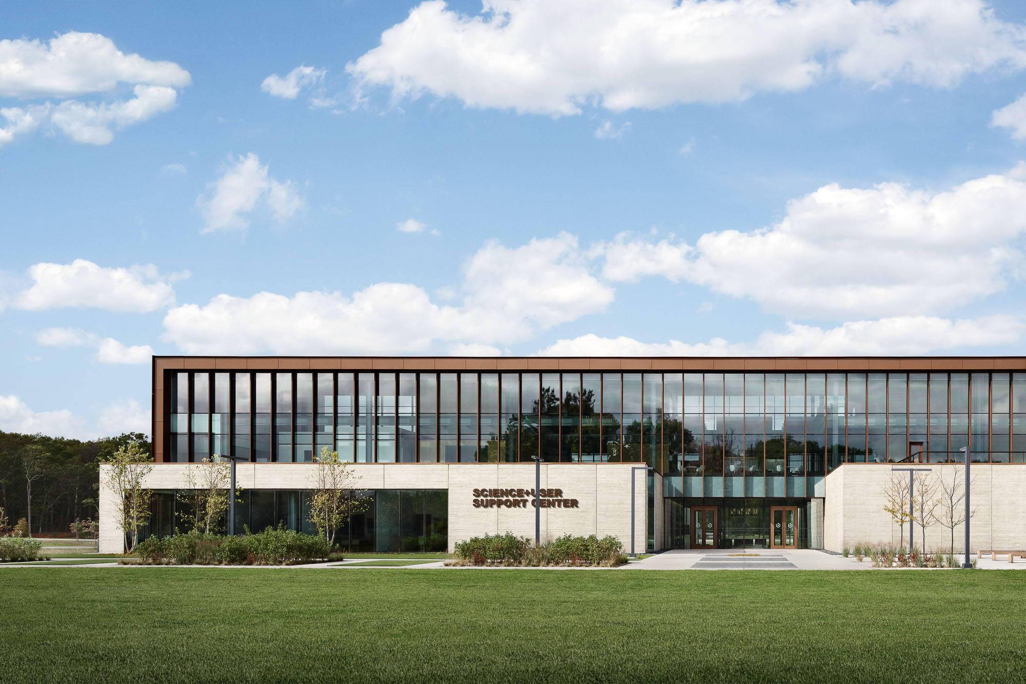 A building with glass windows.