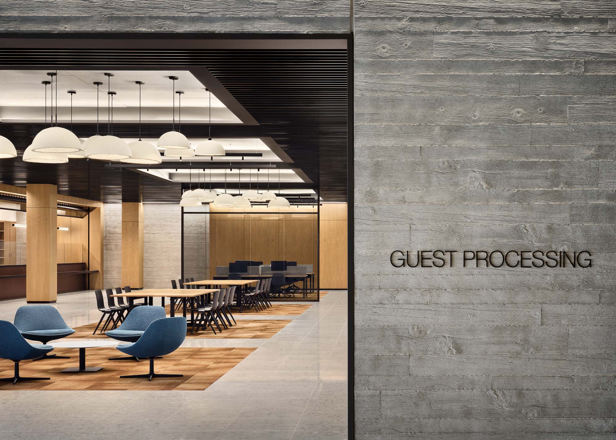 A building with tables and chairs.