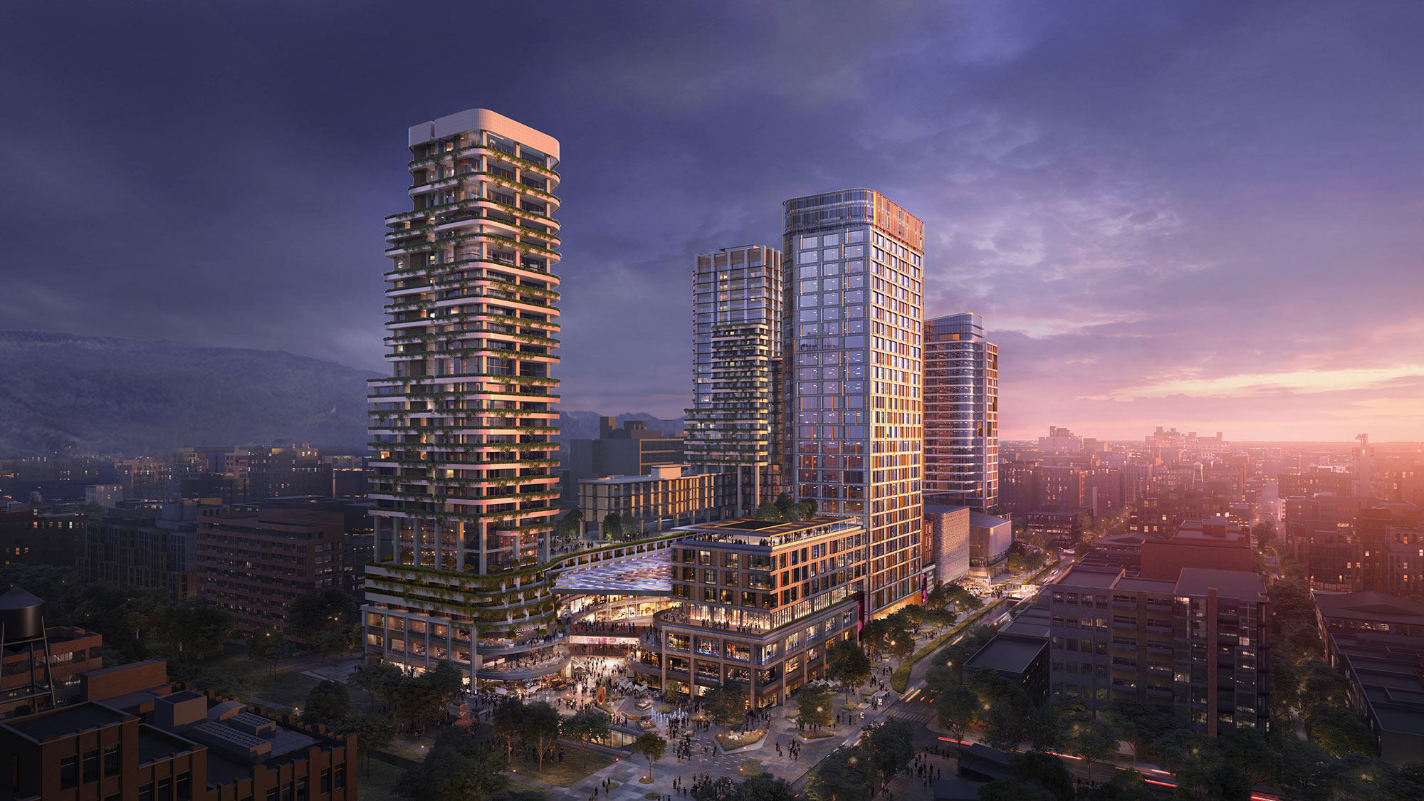 A city with tall buildings.