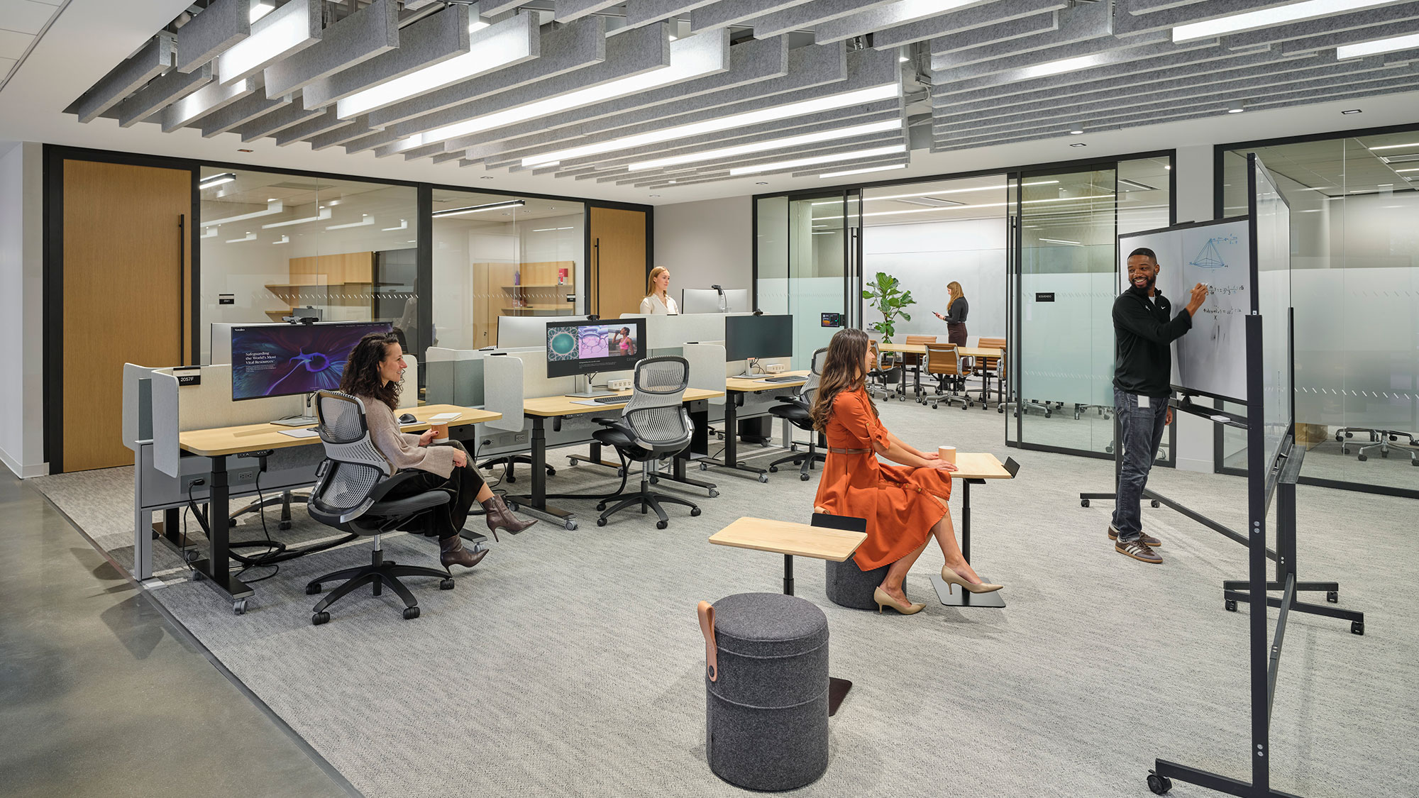 A group of people in an office.