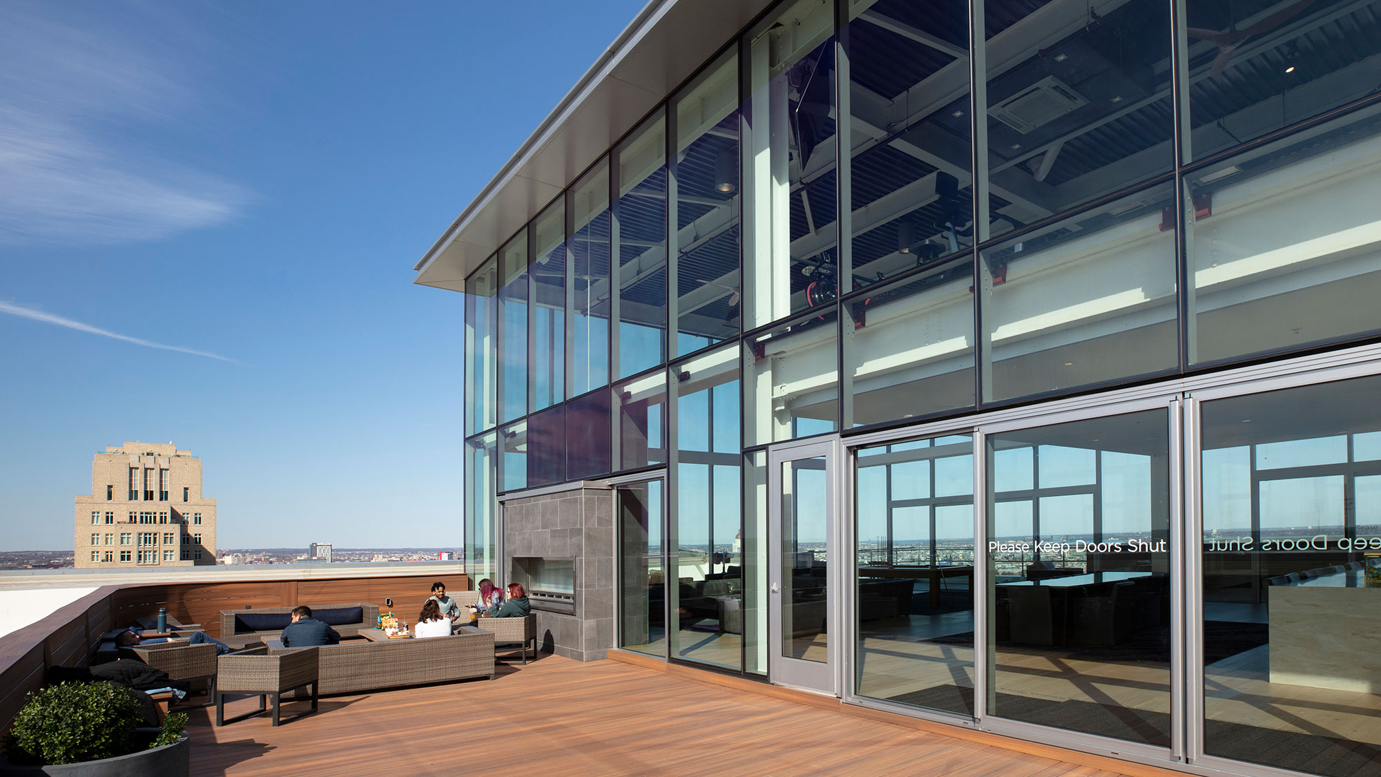 A building with glass walls.