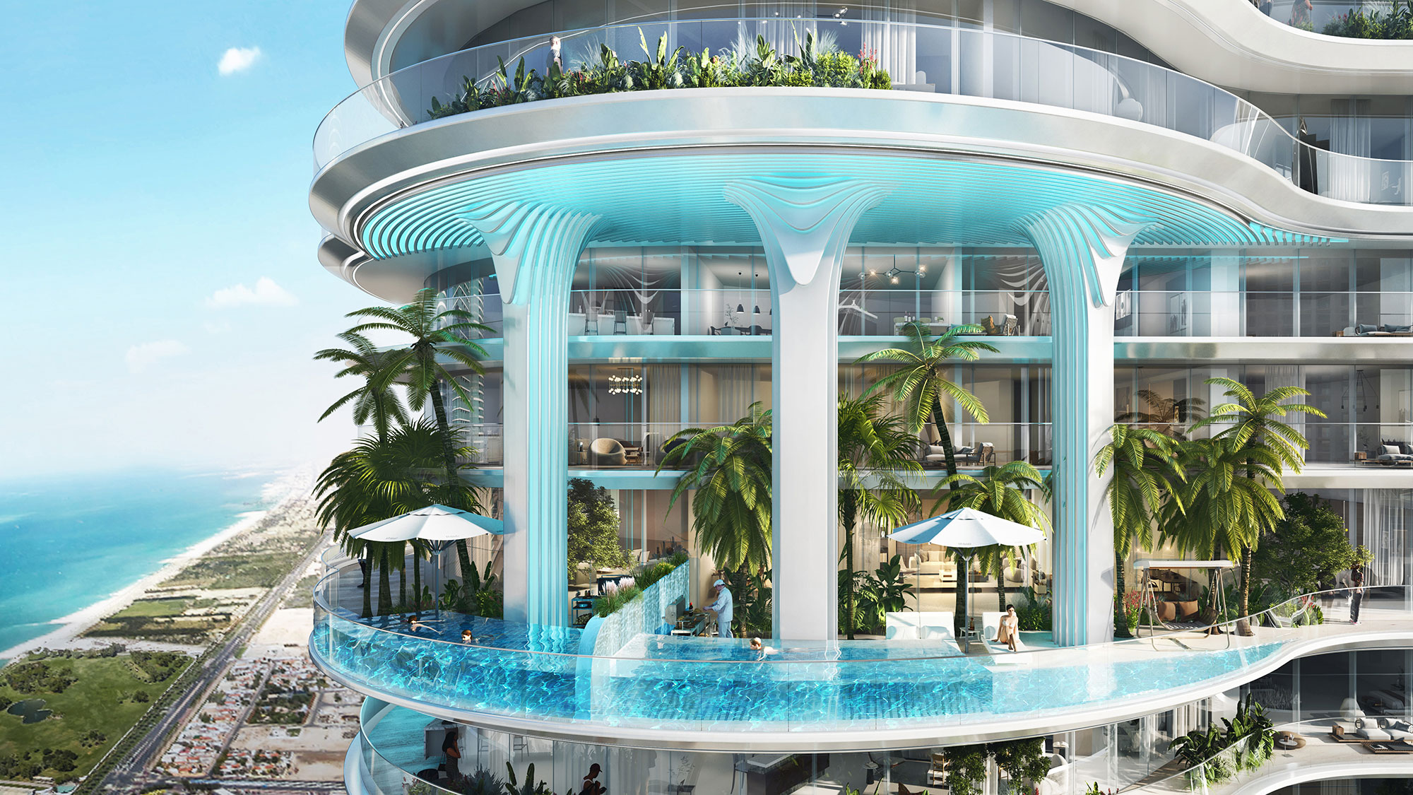 A building with a pool and a large pool.