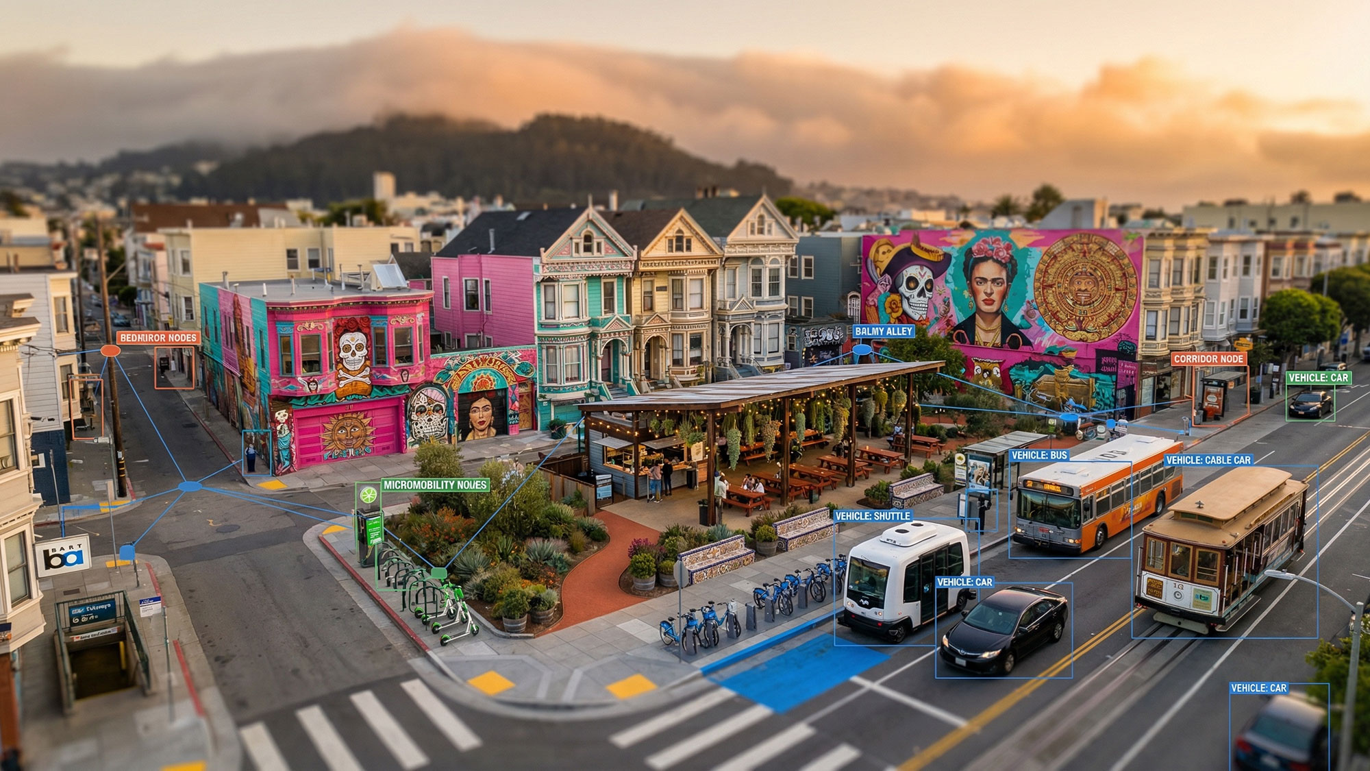A city street with buses and cars.