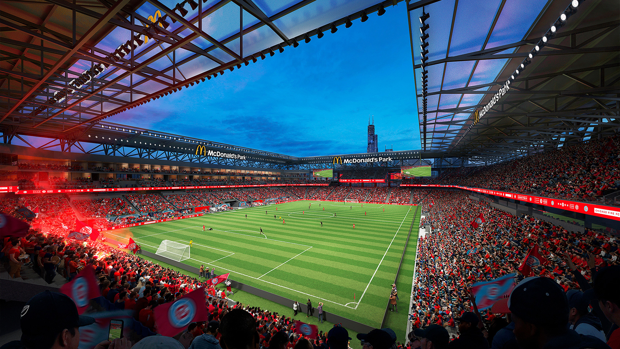 A stadium filled with people.
