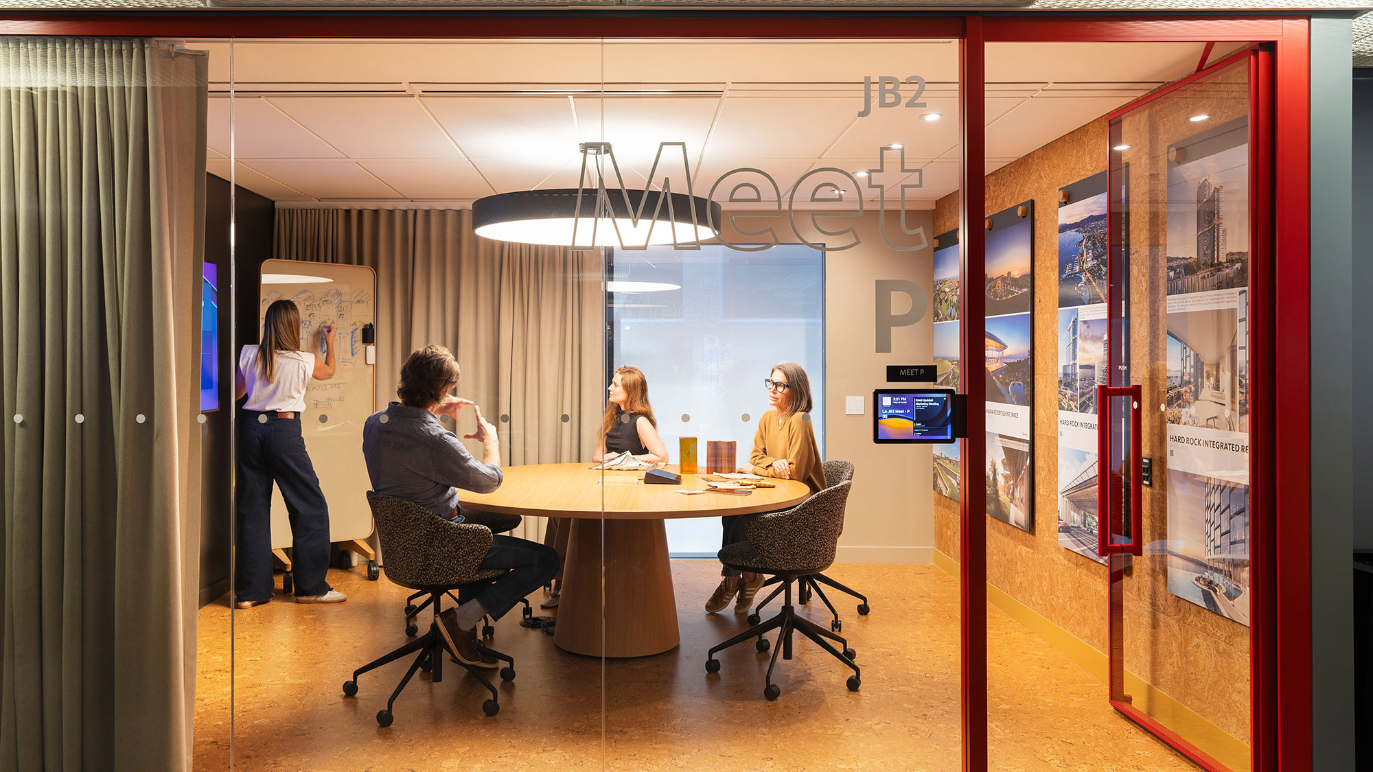 A group of people in a meeting.