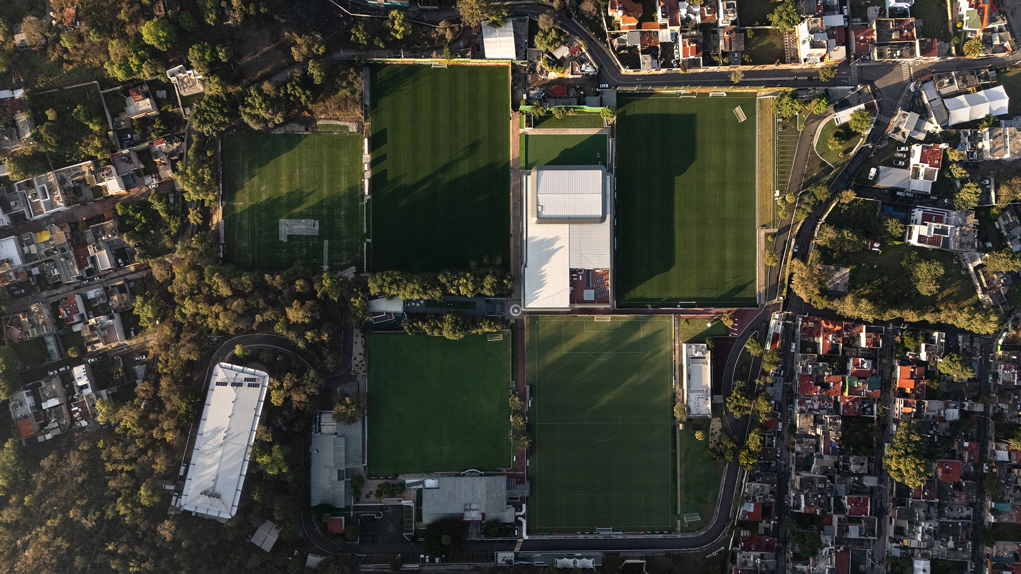 An aerial view of a park.