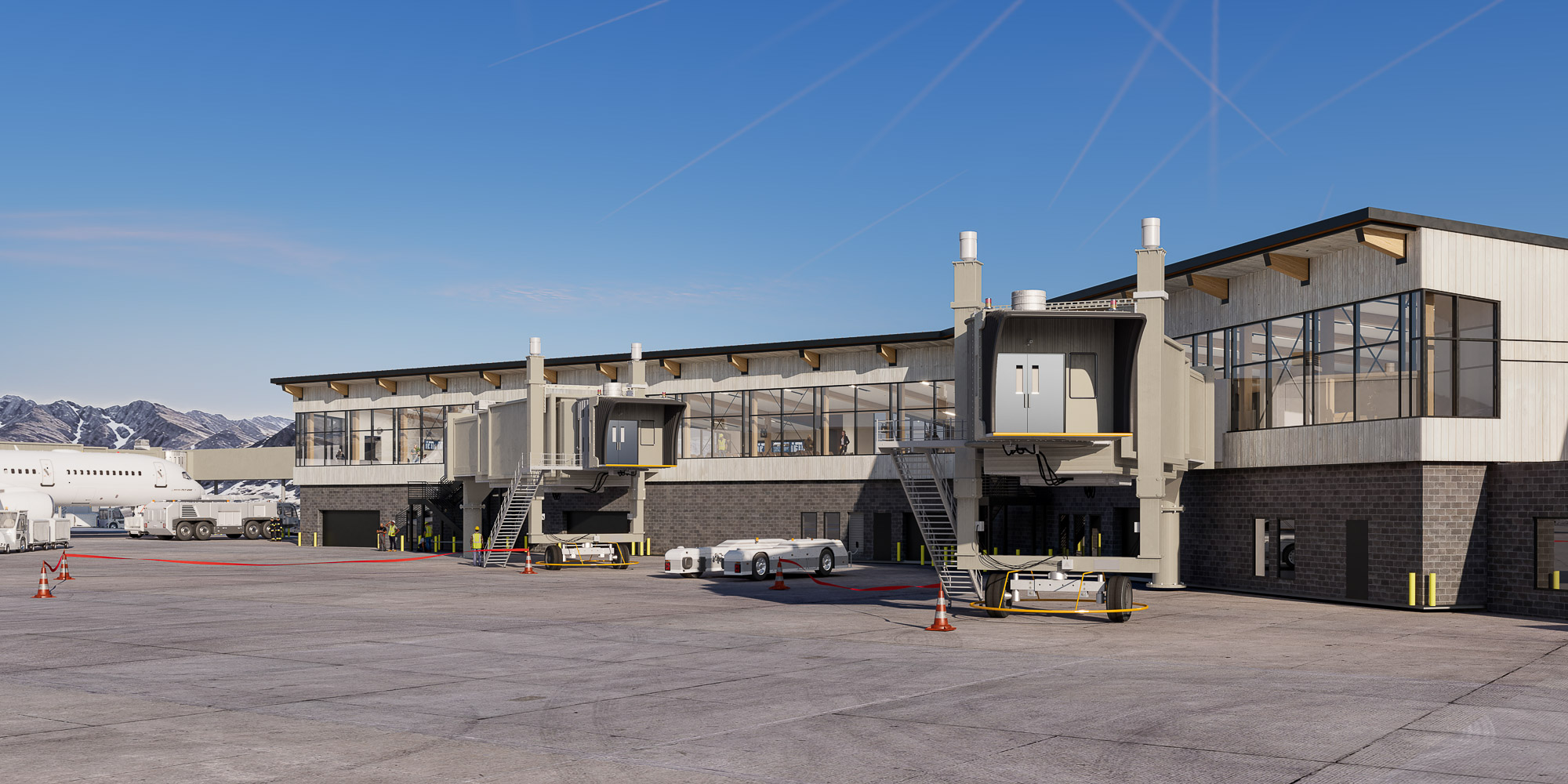 A building with a parking lot.