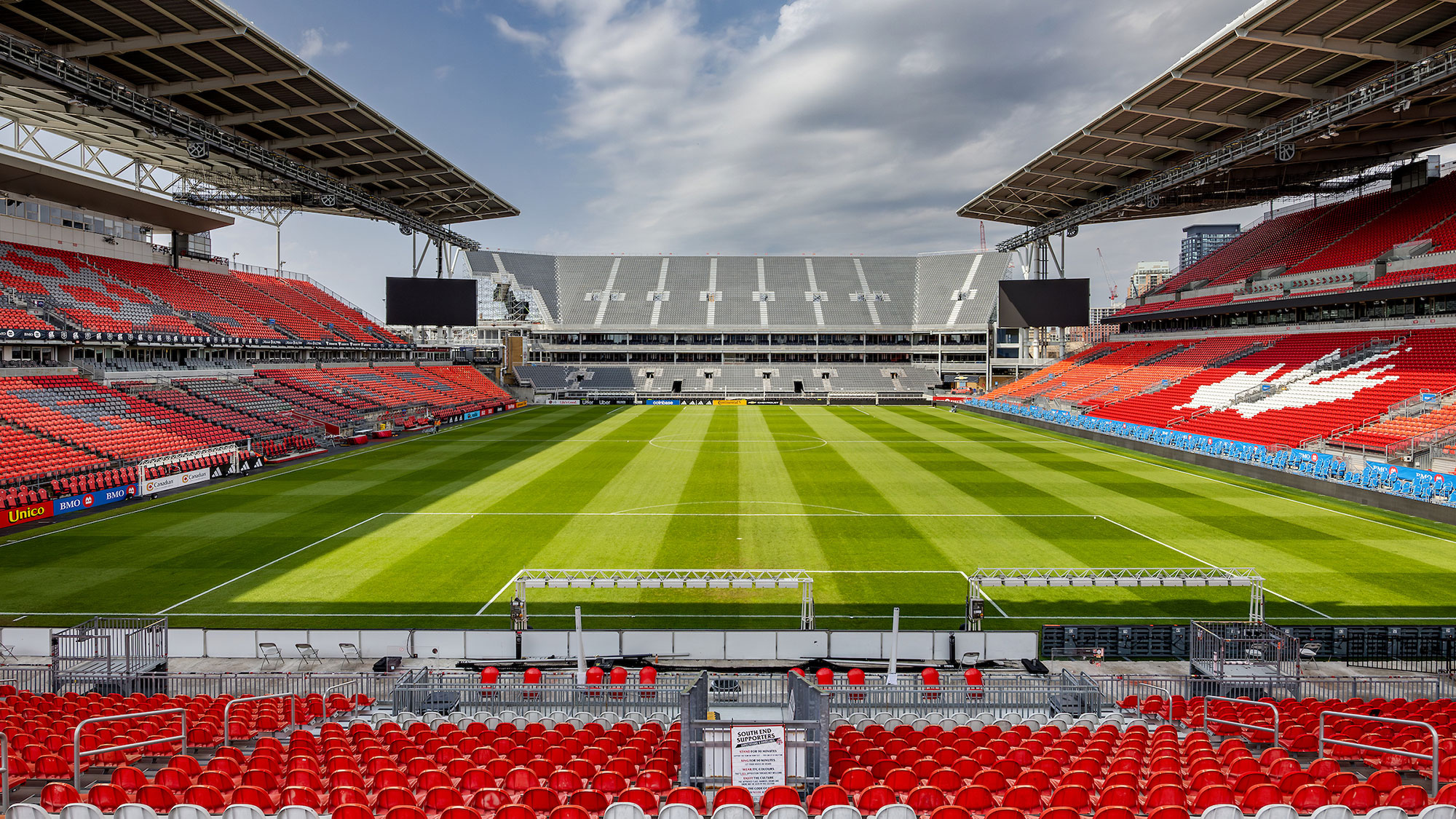 A large empty sports stadium.