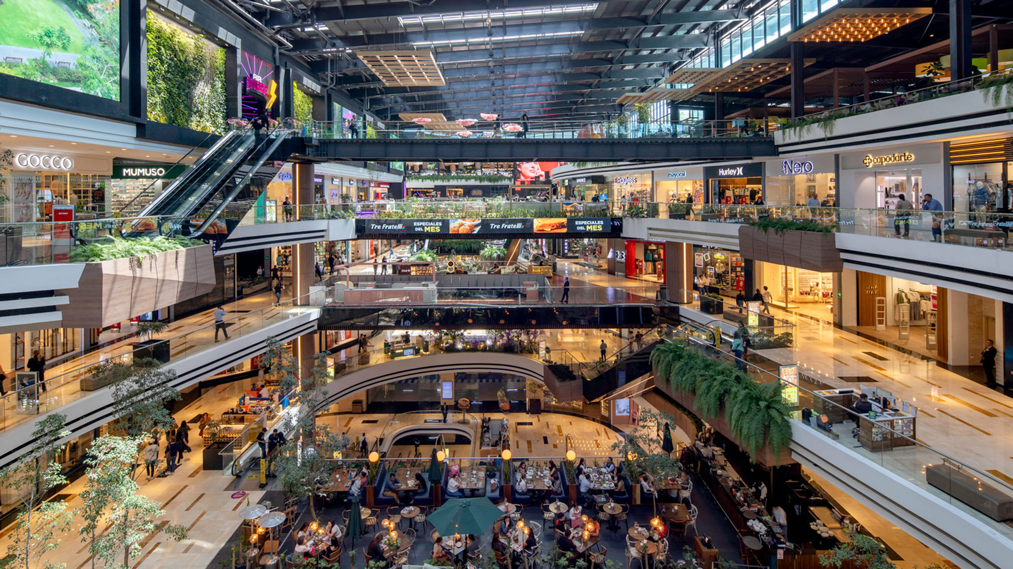 A high angle view of a shopping mall.