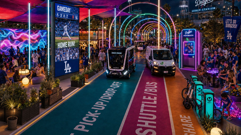 A group of people on a street with cars and a bus.