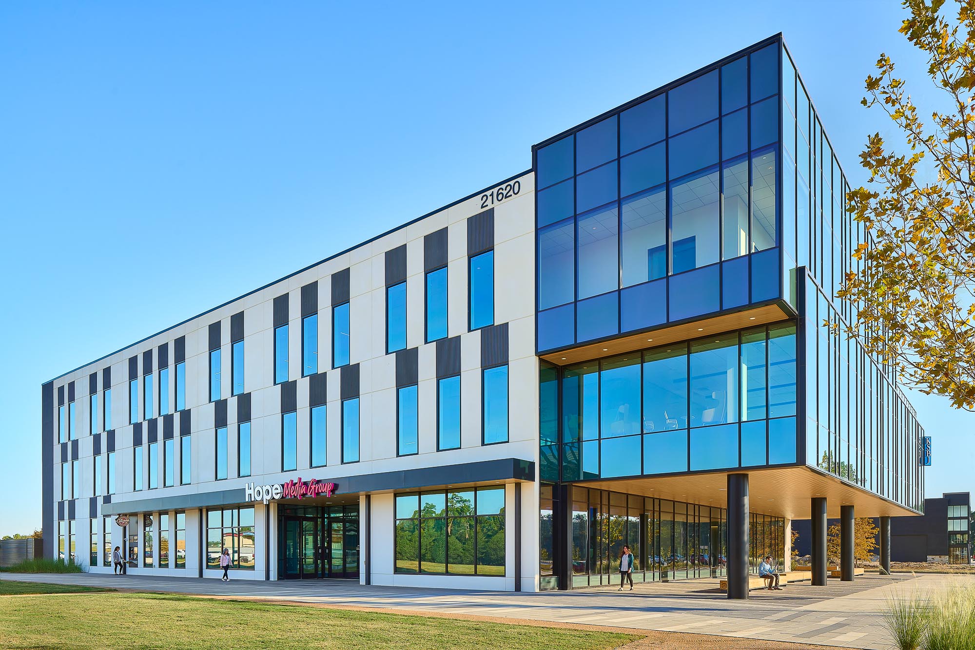 A building with glass windows.