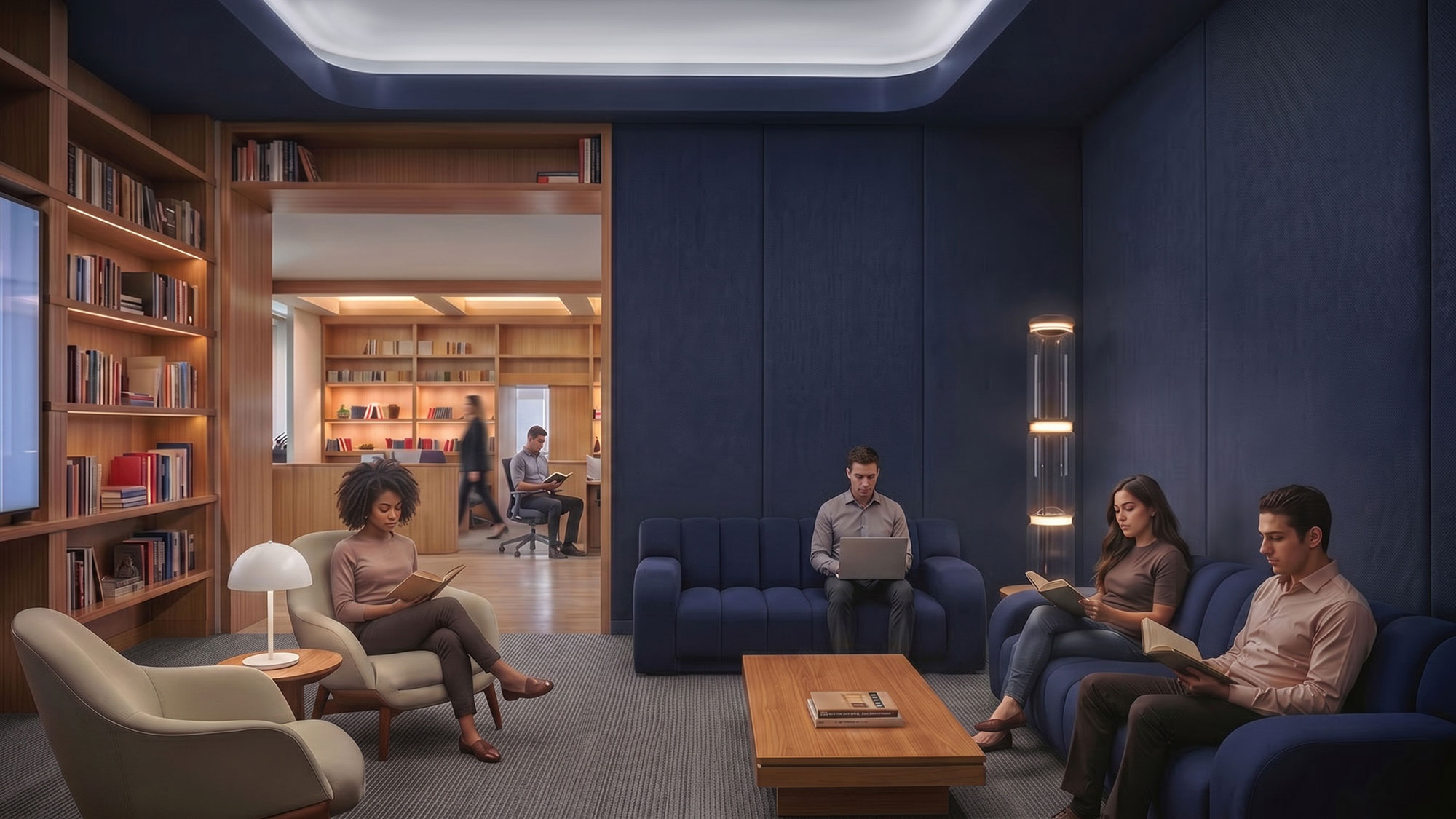 A group of people sitting in a room.