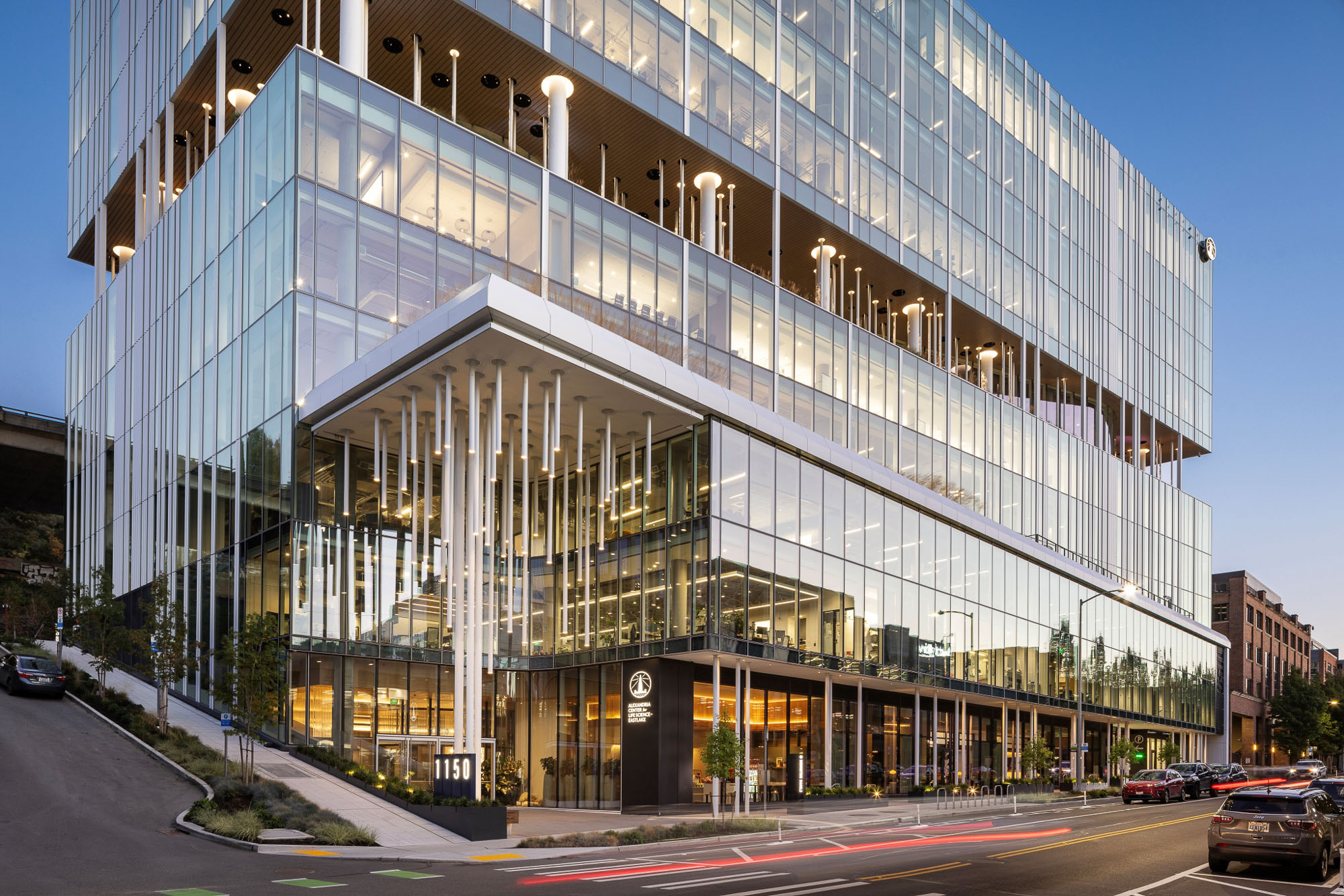 A building with glass windows.