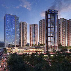 A group of tall buildings.