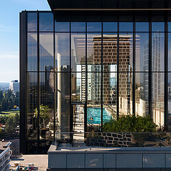 A building with glass windows.