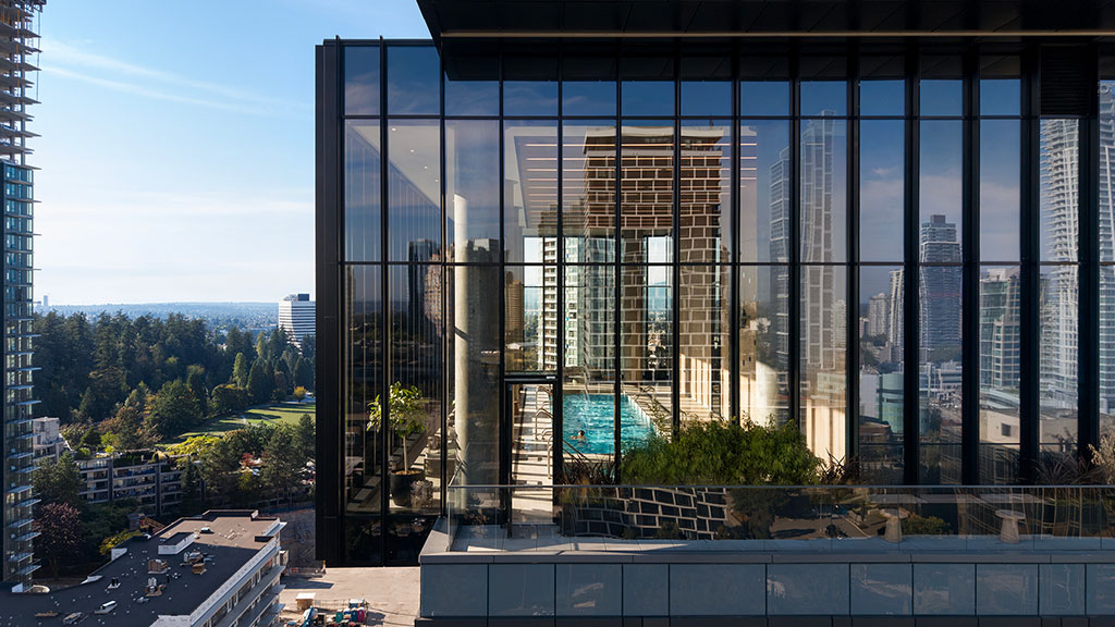 A building with glass windows.