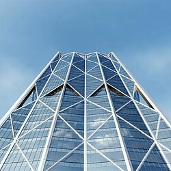 A tall glass building.
