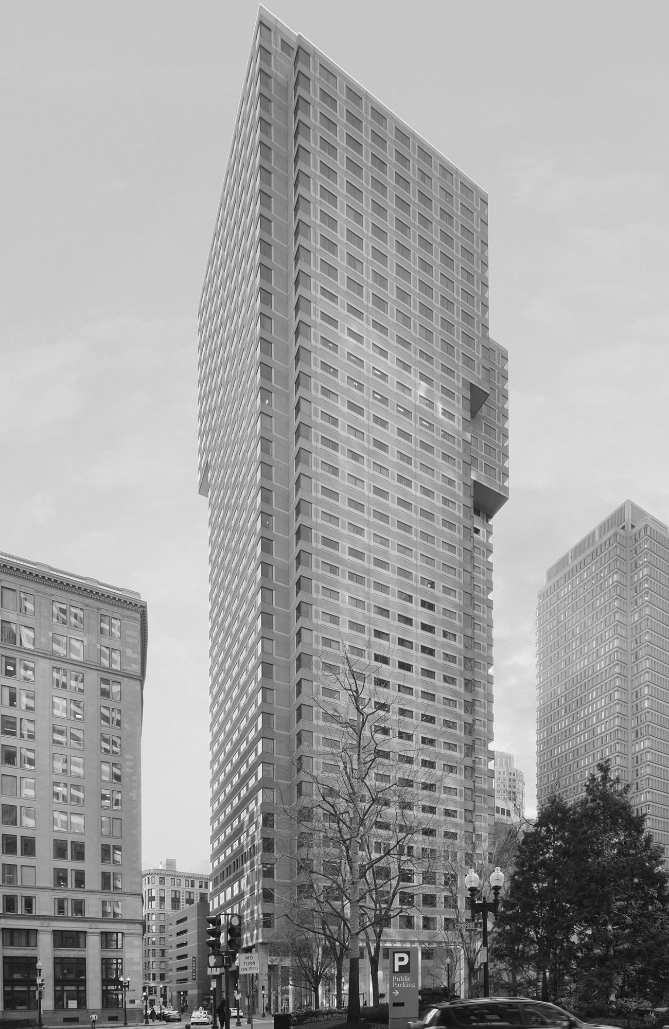 A tall building with many windows.