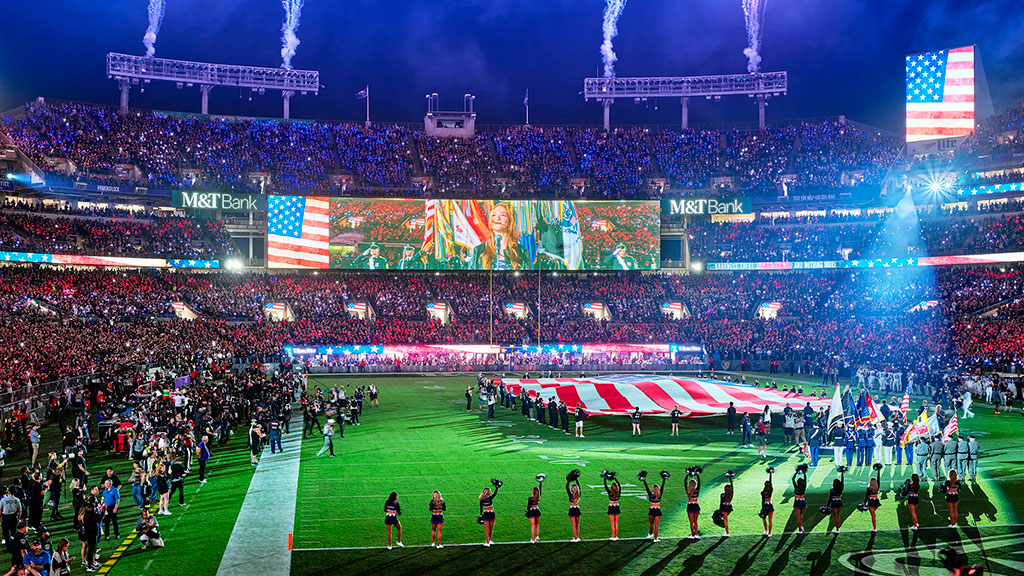 A stadium filled with people.