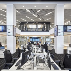 A room with several computers.