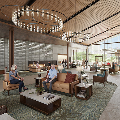 La Posada senior living community lobby rendering in Pusch Ridge, AZ.