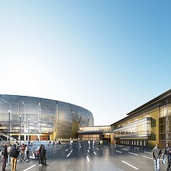 A group of people outside of a building.