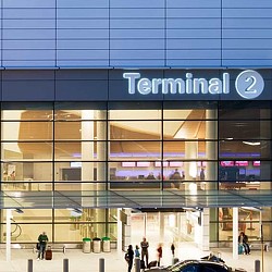 The front of a building.