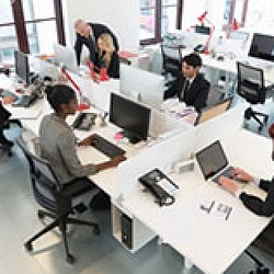 A group of people in an office.
