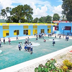 A group of people at a water park.