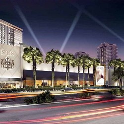 A rainbow over a city.