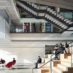 Several people in a building.