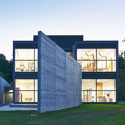 A house with a glass front.