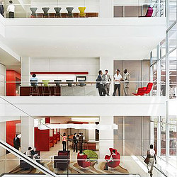 Several people in a building.