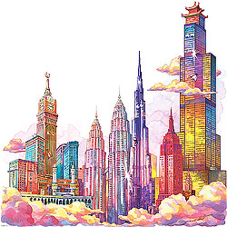 A city with many tall buildings.