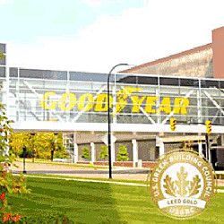 A building with a sign in front.