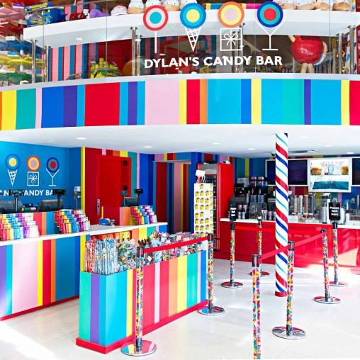 A toy store with a few flags.