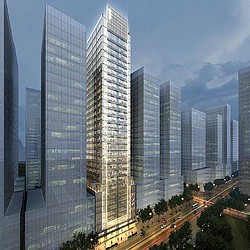 A high angle view of a city.