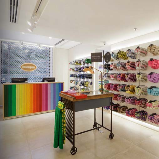 A store with a table and shelves.