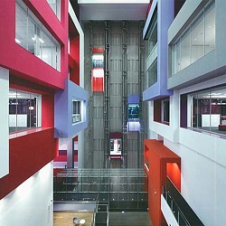 A room with colorful walls.