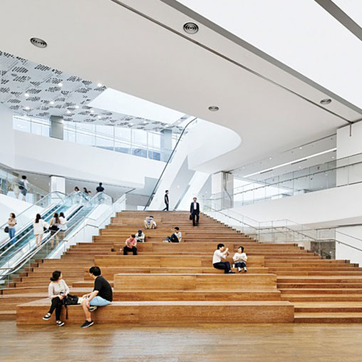 People sitting on the stairs.