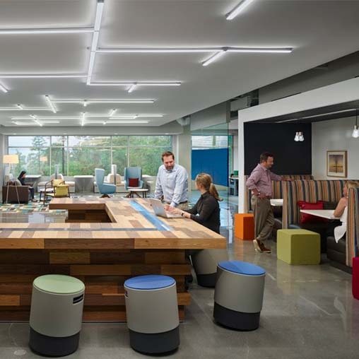 A group of people in an office.