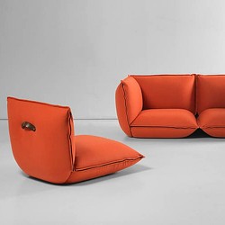 A pair of orange chairs.