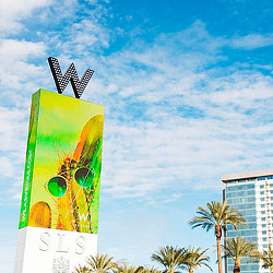 A sign with a cartoon character on it.